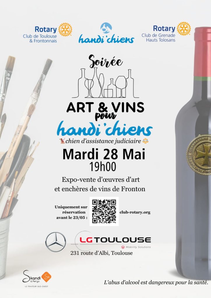 Soirée Art & Vins pour Handi'Chien avec une vente aux enchères de Vins de Fronton, expo-vente d'arts et cocktail 
